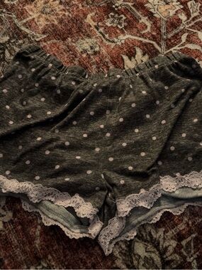 Women's Grey Polka Dot Lace Trim Sleep Shorts